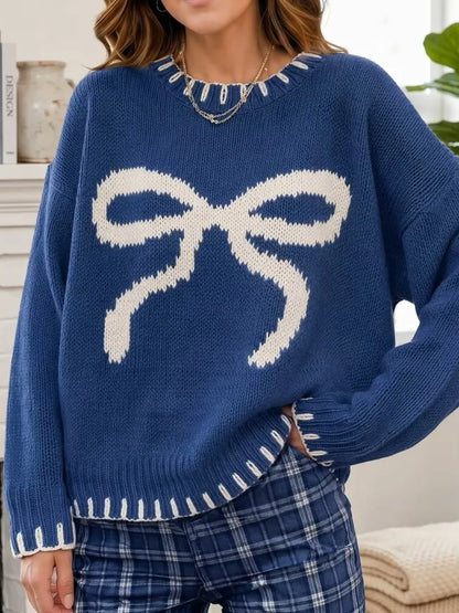 Blue Bow Knit Sweater