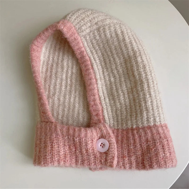 Wool Blend Hooded Scarf Beanie