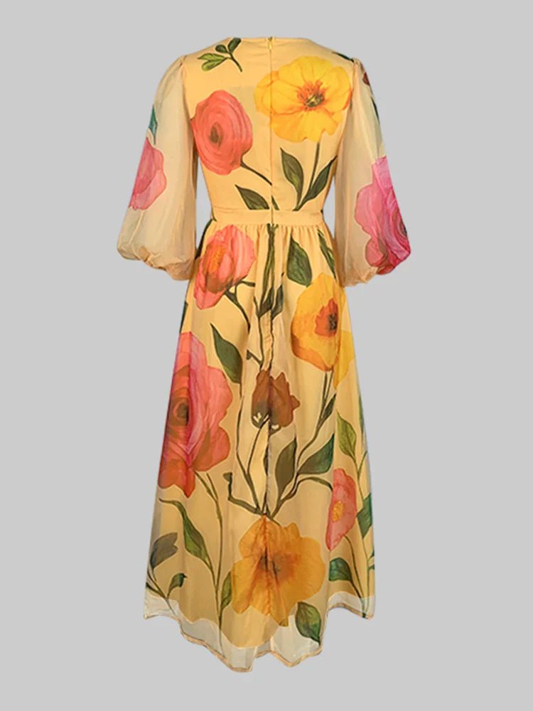 Floral Chiffon Puff Sleeve Dress
