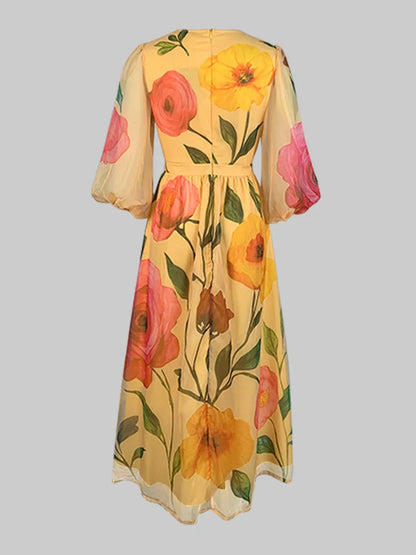 Floral Chiffon Puff Sleeve Dress