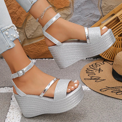 Silver Gladiator Wedge Sandals
