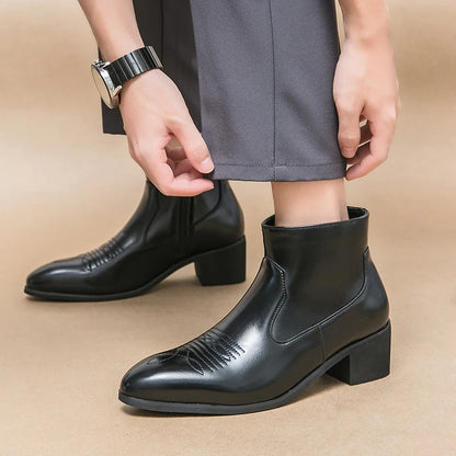 Black PU Cowboy Western Boots
