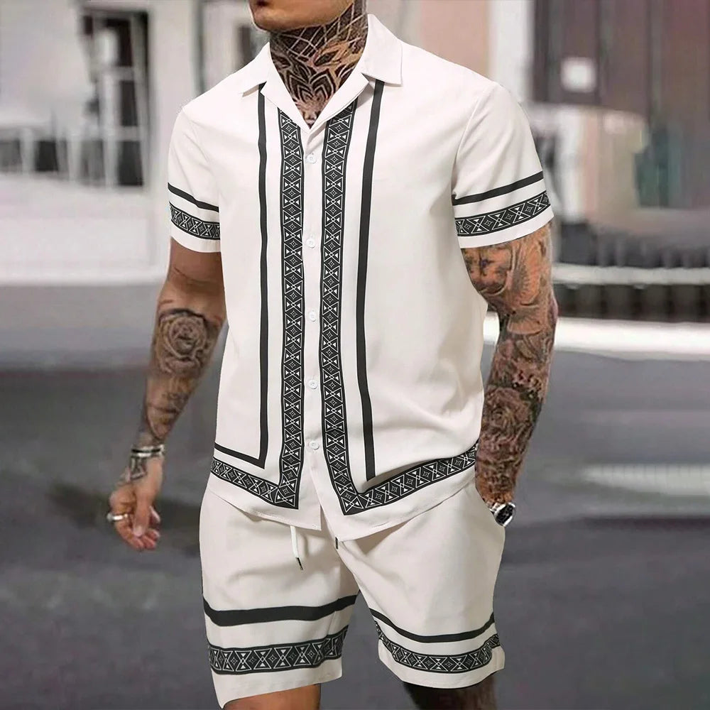 Vintage Button-Down Shirt Shorts Set
