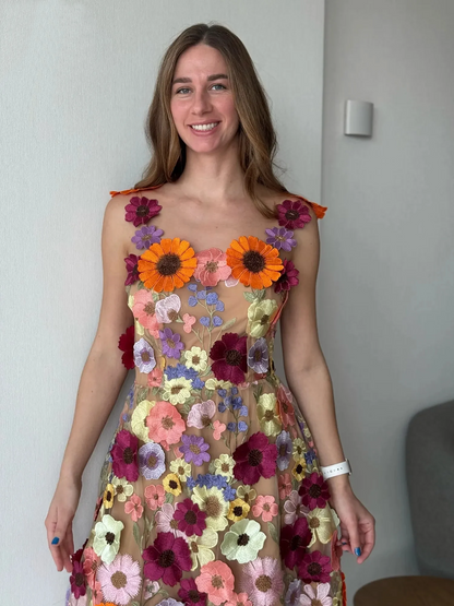 SINGREINY Chic Embroidery Strap Mini Dress