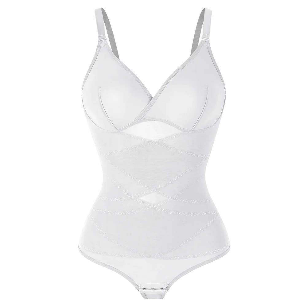 Cross-Waist Mesh Shapewear Bodysuit