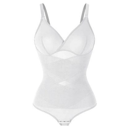 Cross-Waist Mesh Shapewear Bodysuit