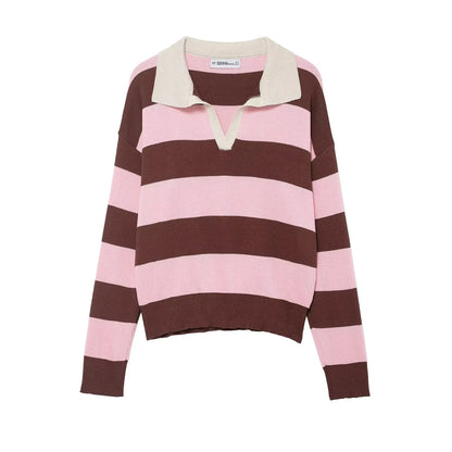 Striped Knit Polo Sweater