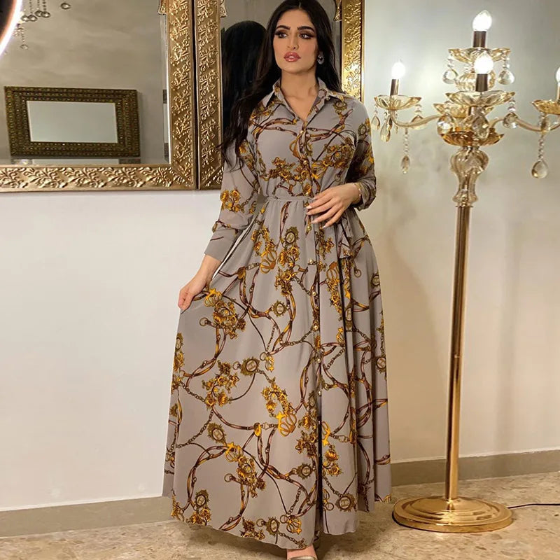 Elegant Autumn Winter Print Dress