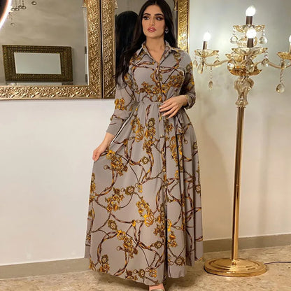 Elegant Autumn Winter Print Dress