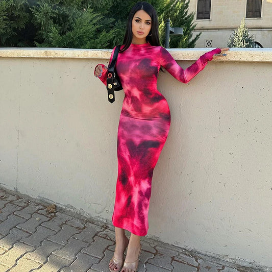 Tie-Dye Long Sleeve Dress