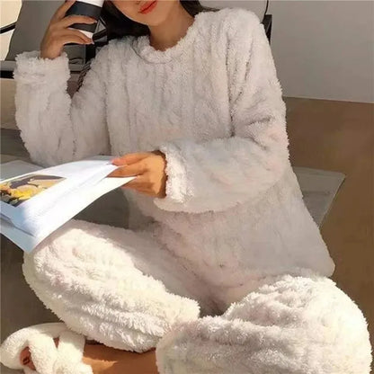 Soft Coral Velvet Jacquard Pajama Set