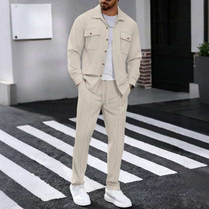 Waffle Long-Sleeve Cardigan Pants Set