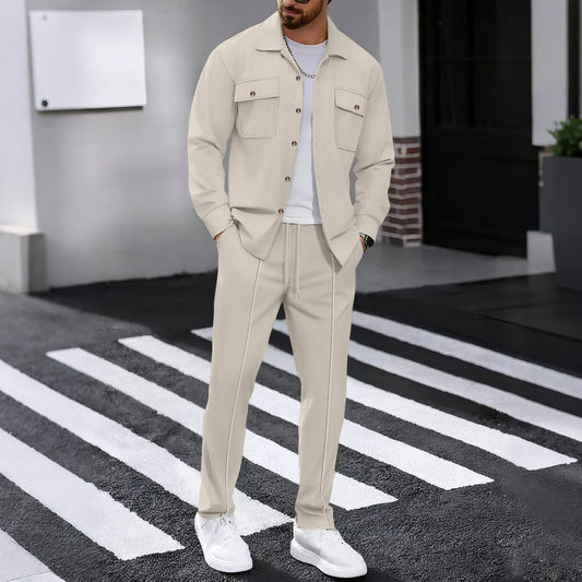 Waffle Long-Sleeve Cardigan Pants Set