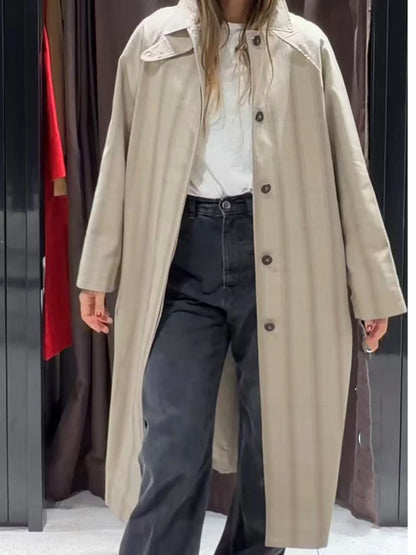 Plaid Single-Breasted Trench Coat