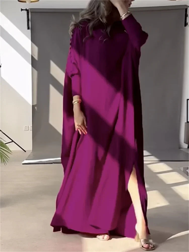 Vintage Solid Maxi Robe Dress