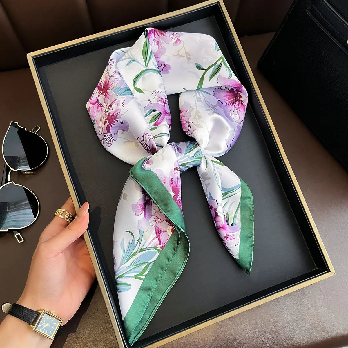 Chain Print Square Silk Scarf