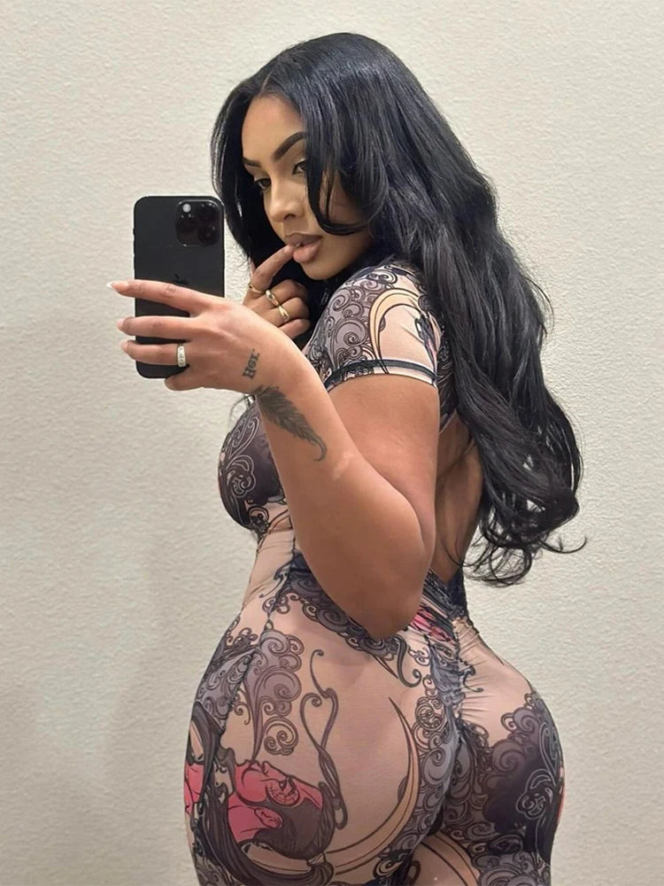 Sheer Backless Print Playsuit