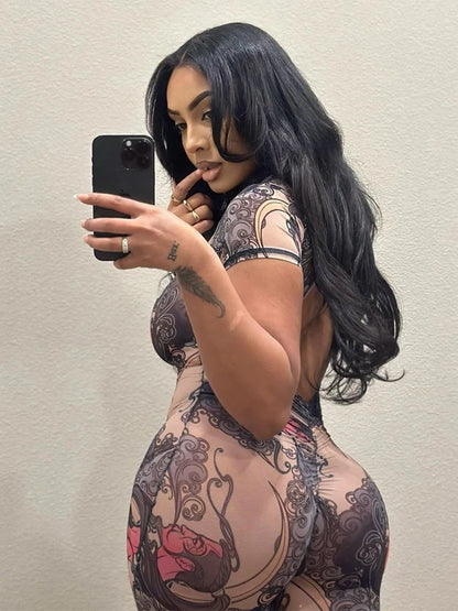 Sheer Backless Print Playsuit