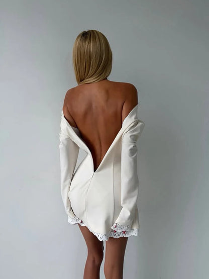 Lantern-Sleeve Turtleneck Mini Dress