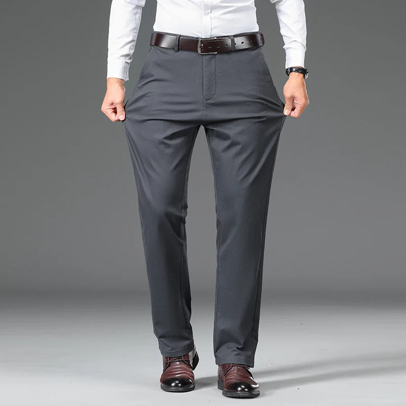 Cotton Blend Slim Straight Trousers