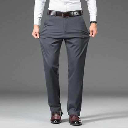 Cotton Blend Slim Straight Trousers