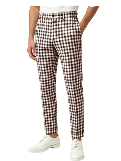 Blue White Checkered Slim Trousers