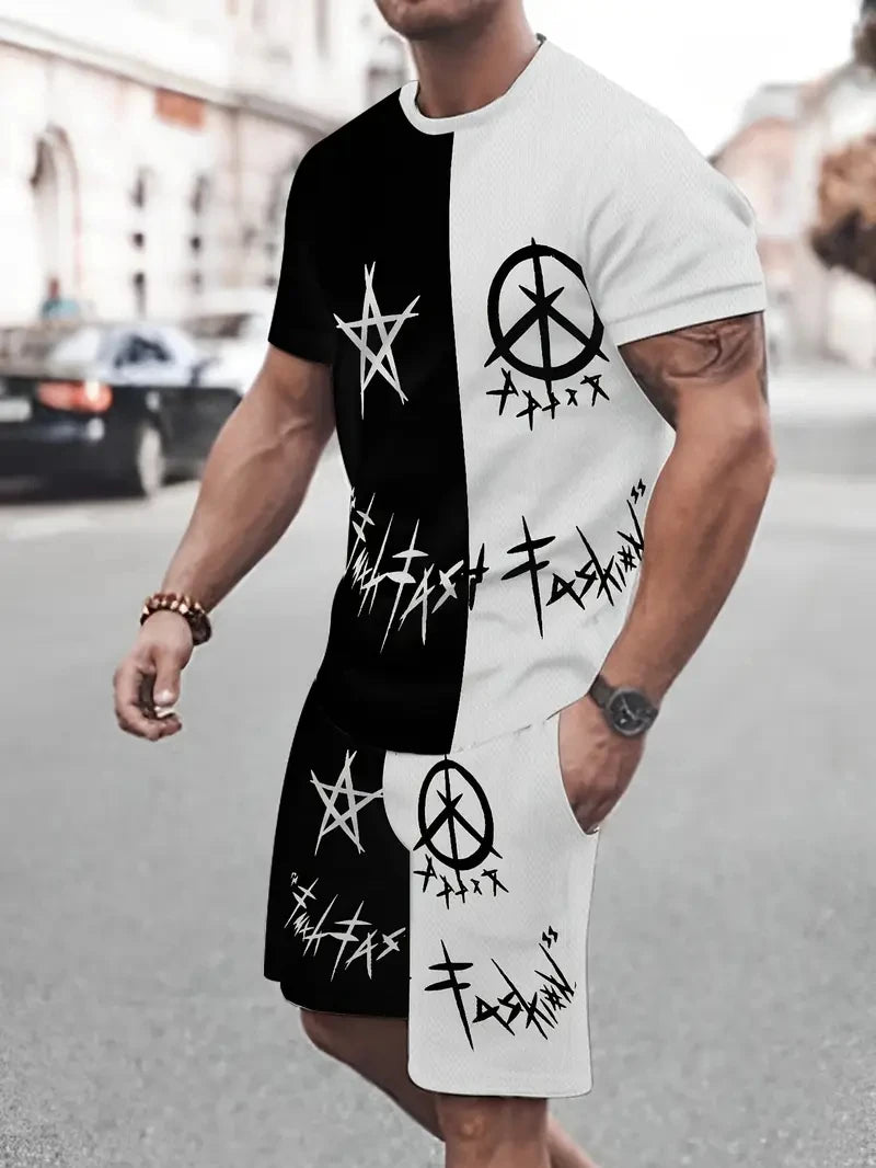 Letter Print T-Shirt Shorts Set