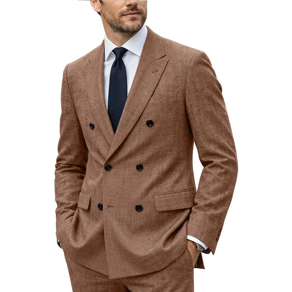 Linen Double-Breasted Peak-Lapel Suit