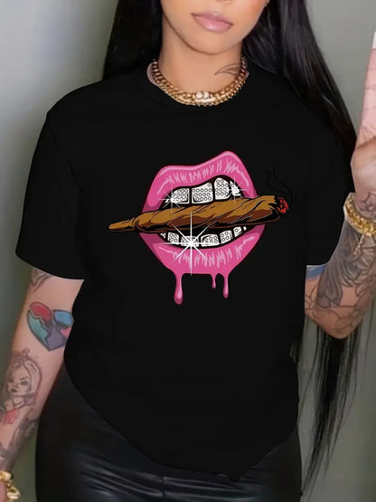 Lips Print Crew-Neck T-Shirt