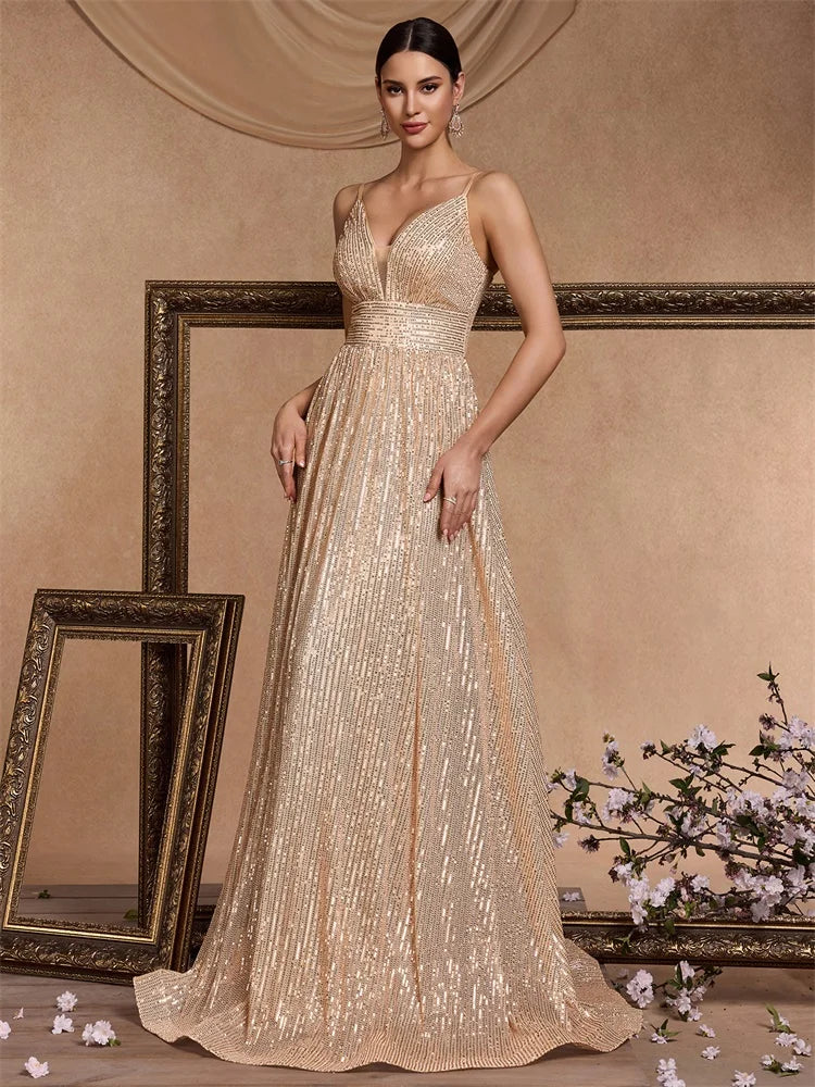 Sequin V-Neck  Mermaid Formal Wedding