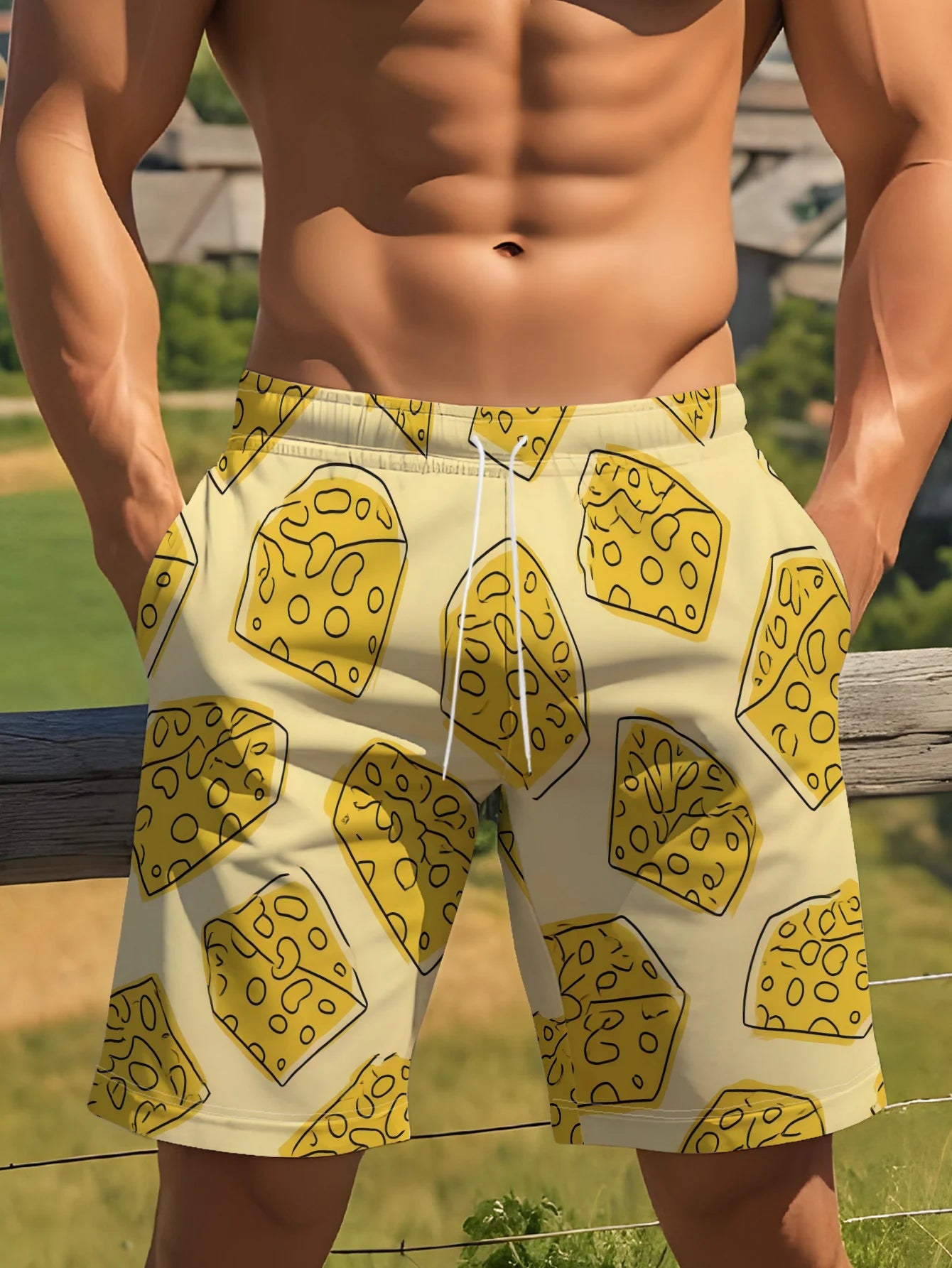 Peacock Feather Print Swim Trunks