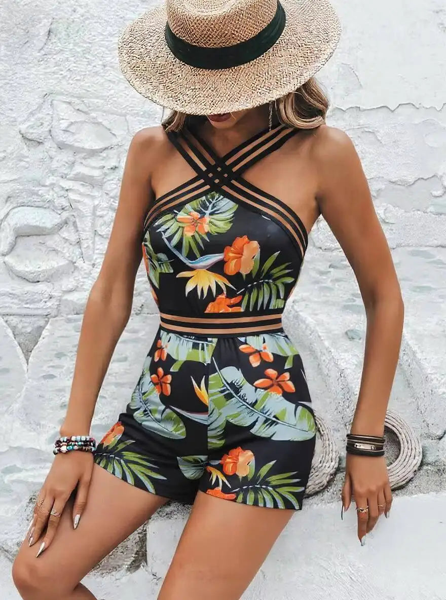 Floral Cross-Strap Romper