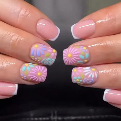 Pink Floral Press On Nails
