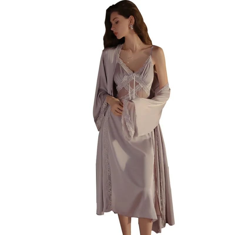 Women's Luxury Silky Robe & Slip Dress Set
