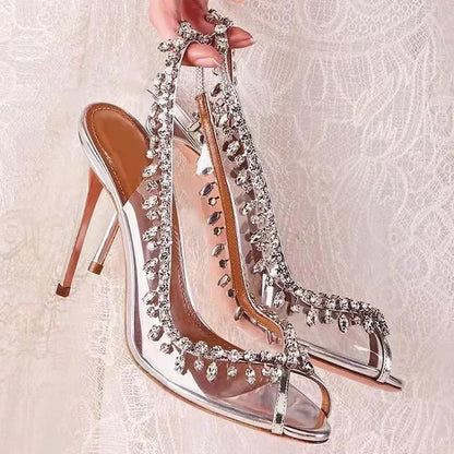 Silver Rhinestone Heeled Sandals