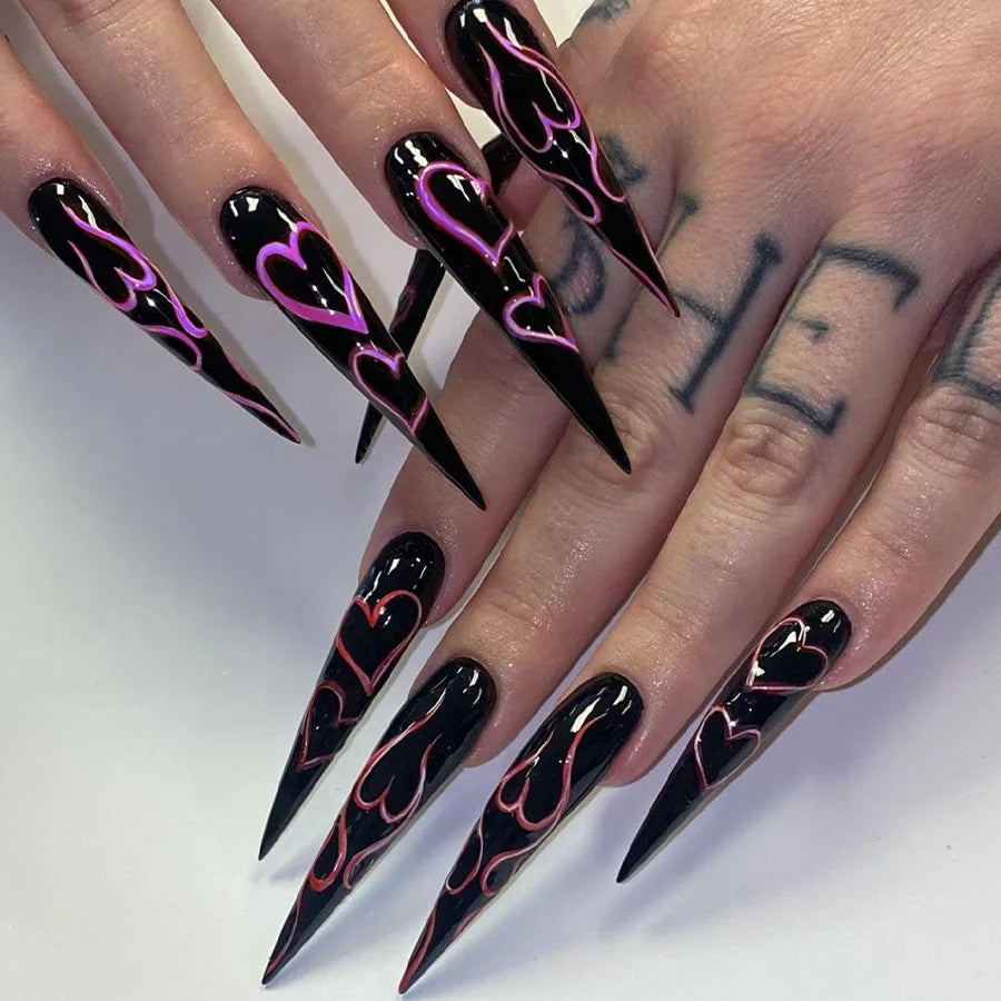 Black Heart Stiletto Nails