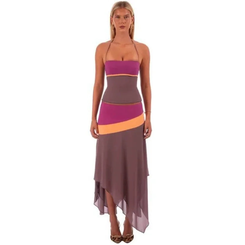 Patchwork Camisole Skirt Set