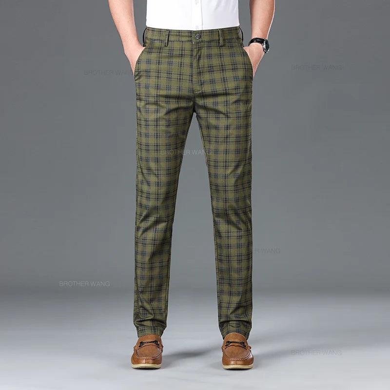 Cotton Plaid Slim Fit Trousers