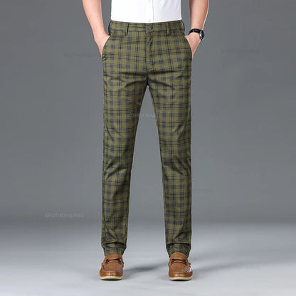Cotton Plaid Slim Fit Trousers