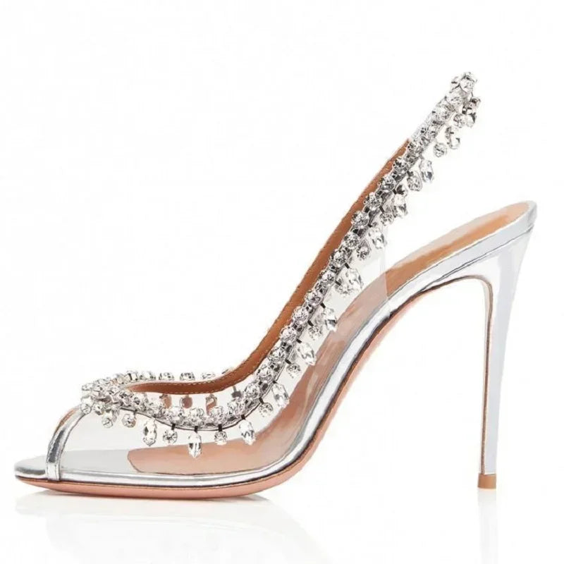 Silver Rhinestone Heeled Sandals
