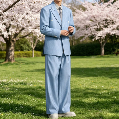 Pinstripe Double-Breasted Wide-Leg Suit