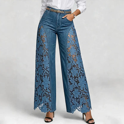 Lace Hollow-Out Wide-Leg Jeans