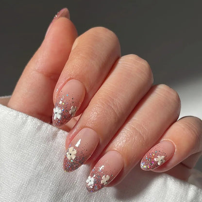 Pink Floral Press Nails