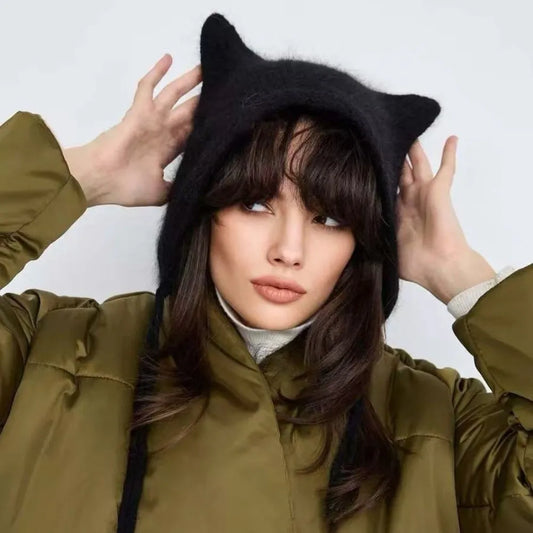Cat Ear Lace-Up Beanie