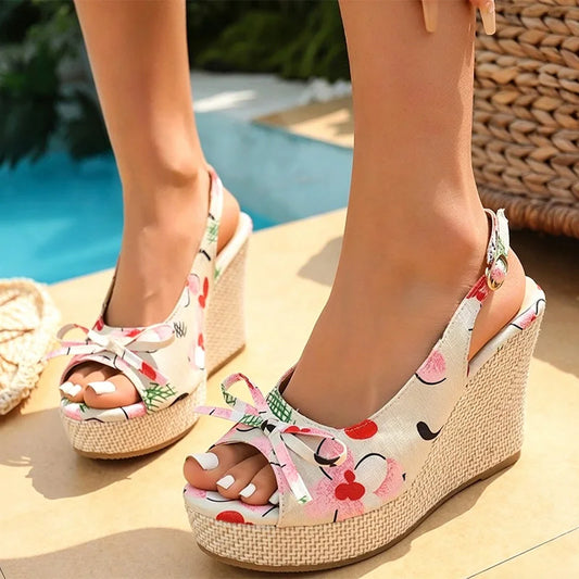 Floral Wedge Slip Sandals