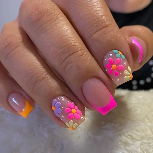 Pink Floral Press On Nails