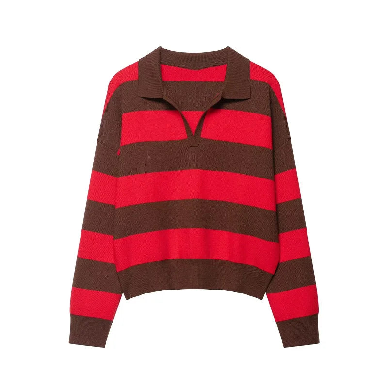 Yellow Striped Polo Neck Sweater