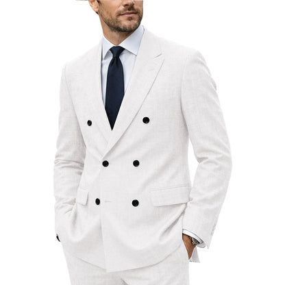 Linen Double-Breasted Peak-Lapel Suit