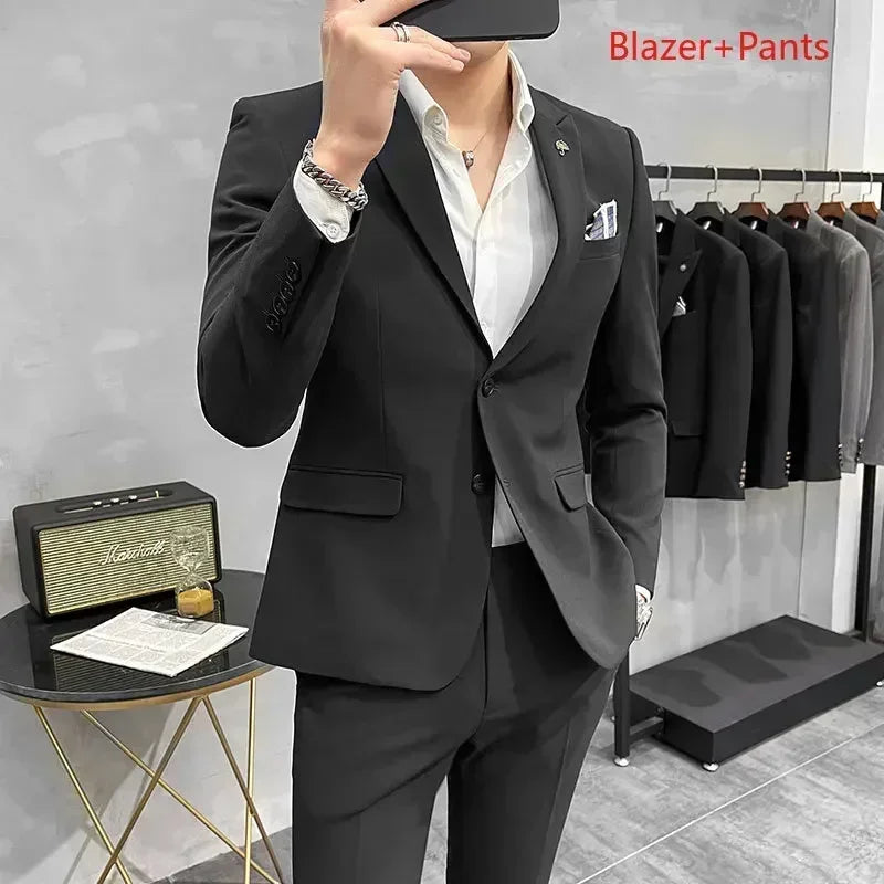 High-End Plaid Slim Business Suit