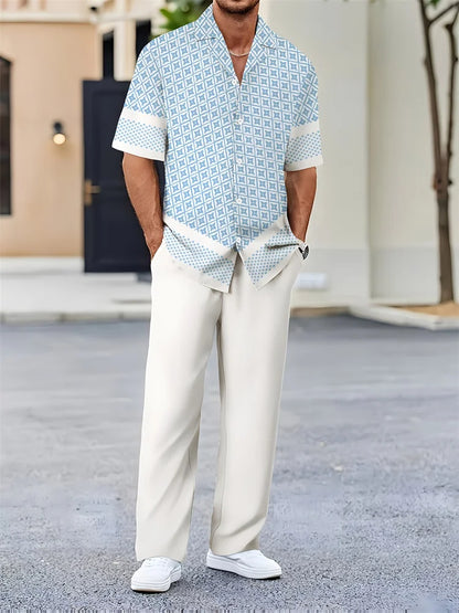 Striped 3D Print Lapel Shirt Set